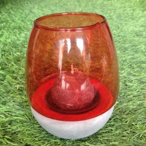 Photophore en verre rouge et ciment PM