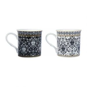 Mugs décor "Baroque" noires et blanches en porcelaine