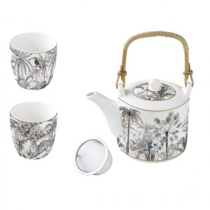 Coffret théière et 2 gobelets en porcelaine "Retro Jungle" - Easy Life